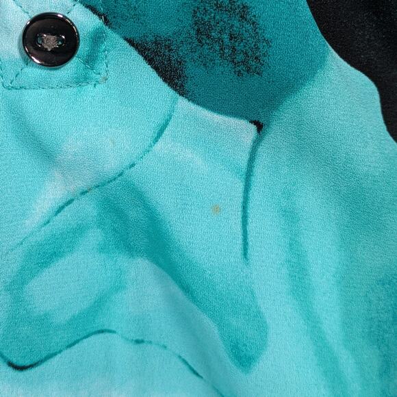 Alfani Floral Crossover Top Green Aqua Black Long Sleeve Roll Tab Size 8 - Picture 6 of 15